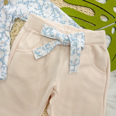Conj. Blusa Manga Longa Floral e Calça Anarruga - Azul